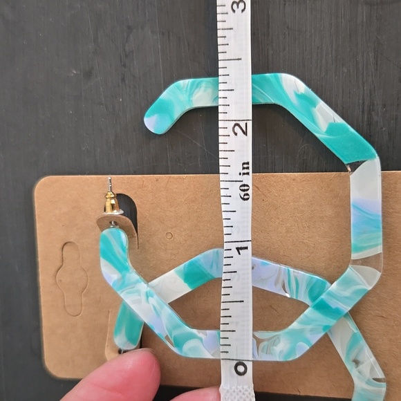 Talulah | Aqua Marbled Acrylic Hoop Earrings - Picture 3 of 3